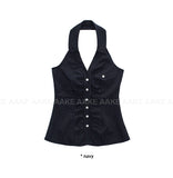 STRIPE SHIRRING HALTER TOP