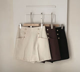 Brin Brushed Button High Waist Short Pants