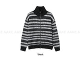 HAIRY STRIPE KNIT ZIP-UP