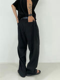 Pleated multi-tuck long wide slacks trouser