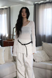 Textured Net Long Slim Knit Top