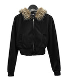 Multi-Fur Crop Hooded Zip-Up