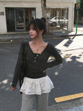Rube Stripe V-Neck Button Long Sleeve T-Shirt