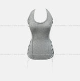 Mute cut side eyelet halter sleeveless