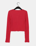 Ponen Cotton Ribbed Crop U-Neck Cardigan