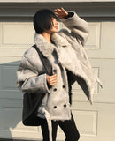 (3oz Quilting) FUR-COLLAR DOUBLE SHORT COAT