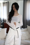 Textured Net Long Slim Knit Top