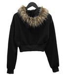 Multi-Fur Crop Hooded Zip-Up