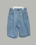 One-tuck Bermuda denim pants