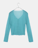Sewn V-neck see-through button crop cardigan