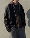 Crop Washing Leather Line Jacket