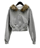 Multi-Fur Crop Hooded Zip-Up