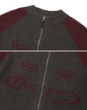 [2-WAY] Curved Block Knit Zip-Up