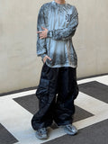 Glossy padded diagonal cargo pants