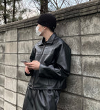 [UNISEX]Leather Crop Matte Jacket