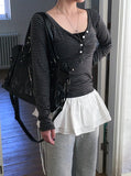 Rube Stripe V-Neck Button Long Sleeve T-Shirt