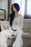 Textured Net Long Slim Knit Top