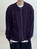Rio Diamond Damage Knit Zip-Up