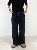 Pleated multi-tuck long wide slacks trouser