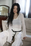 Textured Net Long Slim Knit Top