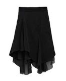 Corduroy Chiffon Unbalanced Midi Skirt