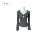 Rube Stripe V-Neck Button Long Sleeve T-Shirt