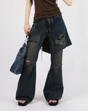 Long double wrap denim pants