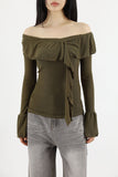 Wave ruffle off-shoulder tee