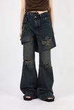 Long double wrap denim pants