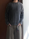 Pigment Washed Damage Ribbed Knit