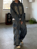 Dirty Sand Denim Hood Zip-Up