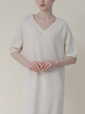 [Premium] Wool Knit V-Neck Long One Piece