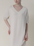 [Premium] Wool Knit V-Neck Long One Piece