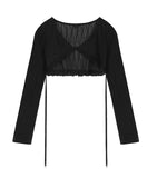 [mnem] Woodgrain Bolero Cardigan