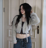 Feather chain scarf fur cardigan