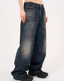 Claw cat washed wide denim pants