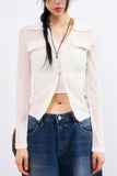 Three button ribbed shirt cardigan