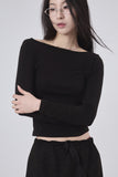 Part shirring wide-neck crop long sleeve