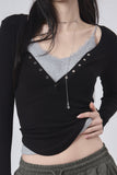 Balletcore v-neck snap crop long sleeve