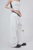 Pure white destroyed denim pants