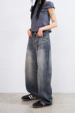 Cat sand washed balloon wide denim pants