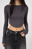 Ribbed boat-neck arch-crop long sleeve
