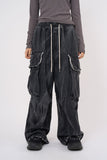 Wrinkle washed cargo banding denim pants