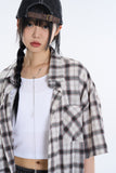 Sand big check short sleeve over shirt