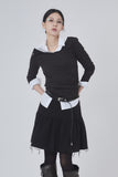 Shoulder snap wide-neck long sleeve