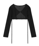 [mnem] Woodgrain Bolero Cardigan