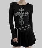 Cross Printing Long Sleeve T-shirt