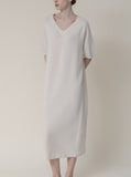 [Premium] Wool Knit V-Neck Long One Piece