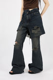 Long double wrap denim pants