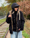 Corduroy layered hoodie jacket